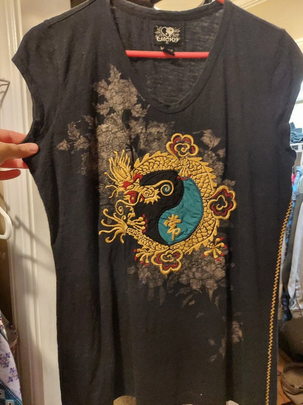 Vintage Lucky Brand Dragon Yin Yang Graphic Tee XL